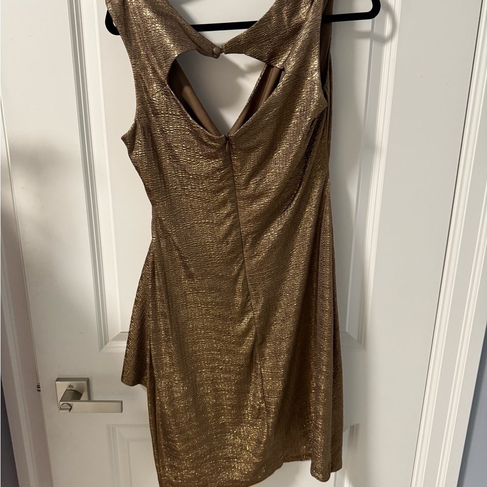Cleo Gold Ruched Halter Cocktail Dress